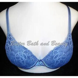 34B Lily of France 2131701 Soiree Extreme Ego Boost Lace Underwire Bra Blue  New